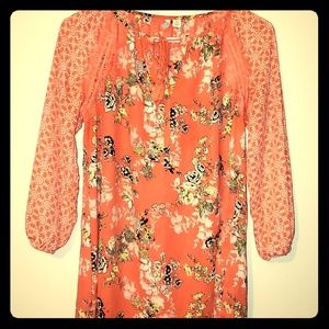 Orange Peach White Brown Shirt with Cute Tie